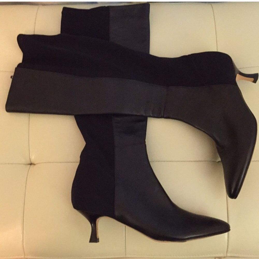 VAN ELI Black Kitten Heel Knee High Leather Boots